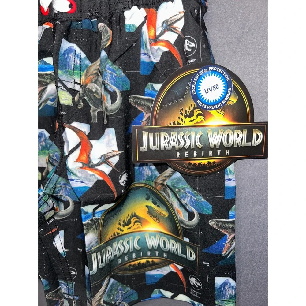 Jurassic World Rebirth Boys‎ Swim Trunks Black Dinosaur UV50 Board Shorts Sz 6/7